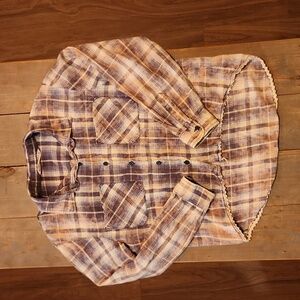Women's Hippie Laundry long sleeve plaid distressed button up with shorter front
